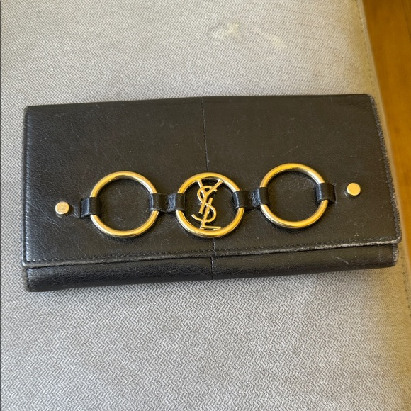 Yves Saint Laurent Black Wallet with Gold Rings - Picture 1 of 4